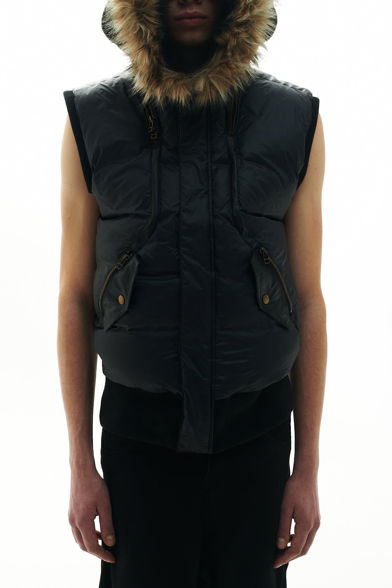 LEATHER/TECH PUFFER VEST